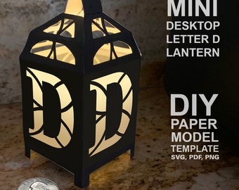 Mini Desktop Letter D Lantern DIY Low Poly Paper Model Template, Cricut Paper Craft