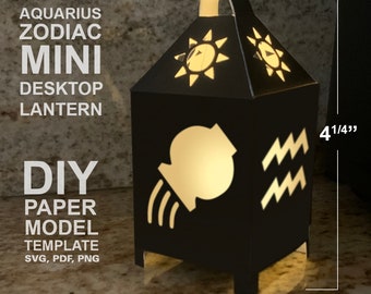 Aquarius Zodiac Mini Desktop Lantern DIY Low Poly Paper Model Template, Cricut Paper Craft