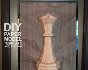 Chess Queen 3D Relief Wall Sculpture DIY Low Poly Paper Model Template, Paper Craft