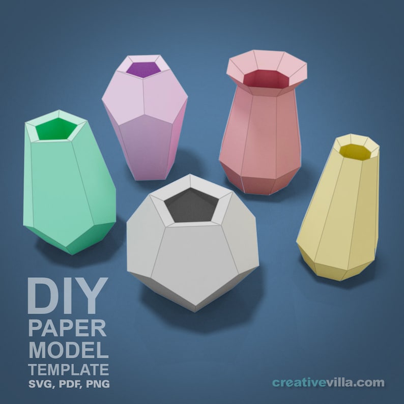 Simple Vases Collection 1 Sets 1-5 DIY Low Poly Paper Model Template, Paper Craft image 2