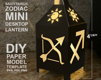 Sagittarius Zodiac Mini Desktop Lantern DIY Low Poly Paper Model Template, Cricut Paper Craft