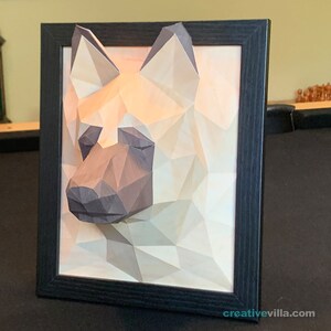 German Shepherd Dog 3D Portrait Wall Sculpture DIY Low Poly Paper Model Template, Paper Craft image 5