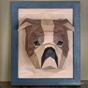 English Bulldog 3D Portrait Wall Sculpture DIY Low Poly Paper Model Template, Paper Craft image 5