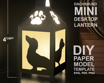 Dachshund Dog Mini Desktop Lantern DIY Low Poly Paper Model Template, Cricut Paper Craft