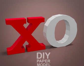 X and O Letters DIY Low Poly Paper Model Template, Paper Craft