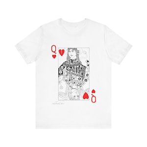Regina di cuori, regina dei cuori spezzati, cuore spezzato, mazzo di carte, maglietta della regina, maglietta con carta da gioco, maglietta a maniche corte da uomo in jersey