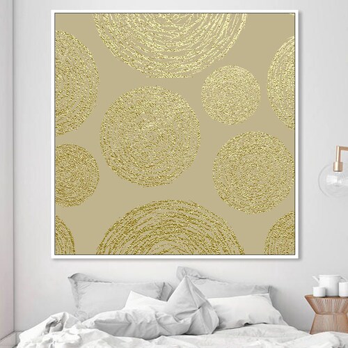 Large Gold Leaf Oil Painting on Canvas, Abstract Original Minimalist Golden Circle Texture Acrylic Painting Living Room Wall Art Home shops Decor