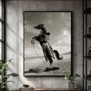 Vintage Cowboy Poster, Black and White Western Wall Art, Rodeo Horse Print, Rustic Ranch Decor, Southwestern Home Decor