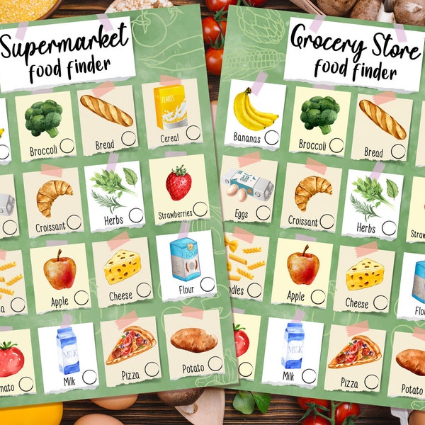 PRINTABLE, Instant Download, Supermarket & Grocery Store Food Finder, Checklist, Scavenger Hunt, Spotter Sheet, Bingo, Lotto, Sheet