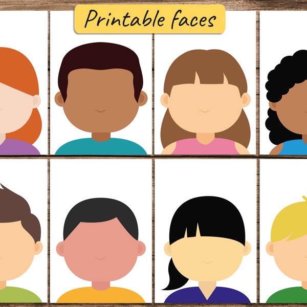 PRINTABLE, Download, DIY. Blank Faces, Understanding Emotions, Loose Parts Play, Play Doh/ Dough Mats, Multicultural, x8 Children.