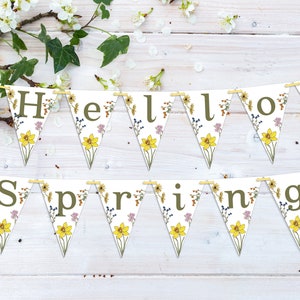 Hello Spring Floral Door Cover Banner - 72.8x35.4 Inch Spring Easter Party Decor