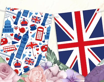 PRINTABLE, London, British, Union Jack, Street Party, Bunting, Coronation, Party, DIY, Union Flag, Bus, Crown, Royal, Decoration