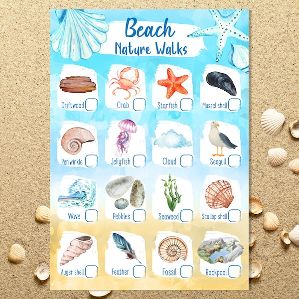 PRINTABLE, Instant Download, Nature Walks, Checklist, Scavenger Hunt, Spotter Sheet, Summer, Beach, Holiday, Wild life/Nature Bingo, Coastal