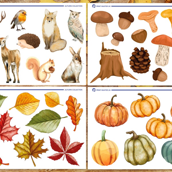 PRINTABLE Make your own, Autumn, Woodland, Nature, Bunting, Garland, Seasonal Decor, Pumpkins, Squashes, Leaves, Fungi, Mushrooms, Animals