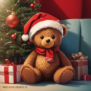 Ours en peluche mignon en clipart de Noël - 1 JPG de haute qualité - Téléchargement numérique - Fabrication de cartes , Techniques mixtes , Digital Paper Craft- Ref D
