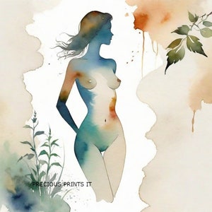 Eva in paradise , Nature Art, Female Silhouette, Botanical Wall Hanging, ClipArt , 1 High Quality JPG - Digital Prints - Mixed Media -R. 3