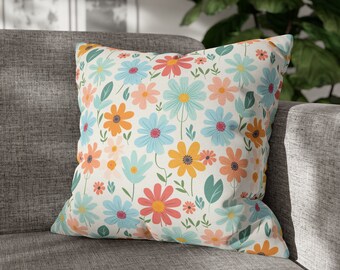 Colorful Floral Throw Pillow Cover, Double-Sided Print