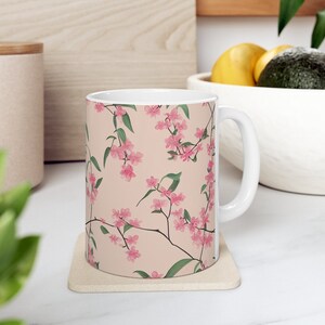 Cherry Blossom Tree Mug, Japanese Pink Sakura Ceramic Coffee Mug, 11oz