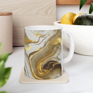 White and Gold Marble Textures Mug, Marble Mugs, Coffee Mug, Home Decor, Ceramic Coffee Mug, Housewarming Gift, Mug 11oz