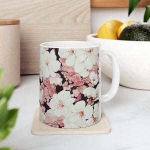 Cherry Blossom Tree Mug, Japanese Pink Sakura Ceramic Coffee Mug, 11oz