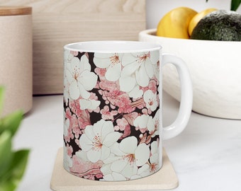 Cherry Blossom Tree Mug, Japanese Pink Sakura Ceramic Coffee Mug, 11oz