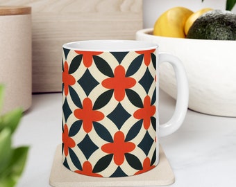 Floral Ceramic Coffee Mug, Scandinavian Finnish Design, 11oz