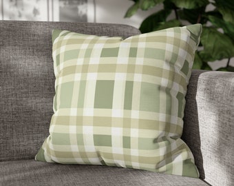 Sage Green Checkered Pillow Cover, Modern Farmhouse Cushion