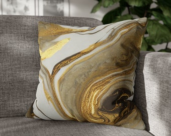 Gold Marble Pillow Cover, Decorative Cushion, Spun Polyester
