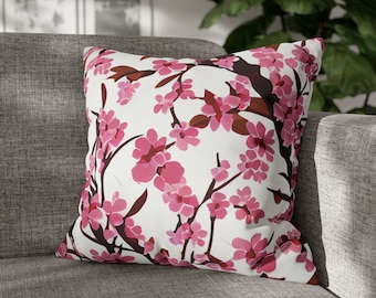 Sakura Cherry Blossom Pillow Cover, Floral Throw Pillow, Organic Decor