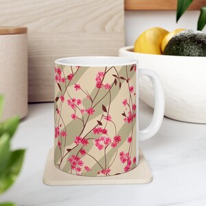 Cherry Blossom Tree Mug, Japanese Pink Sakura Ceramic Coffee Mug, 11oz