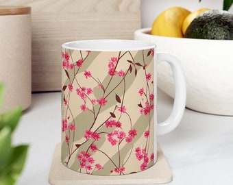 Cherry Blossom Tree Mug, Japanese Pink Sakura Ceramic Coffee Mug, 11oz