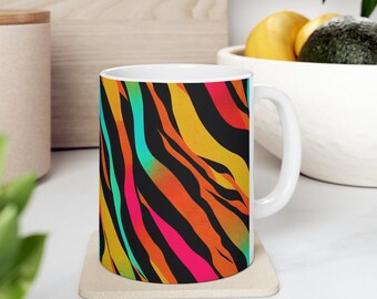 Vibrant Zebra Ceramic Mug, Colorful Coffee Cup (11oz)