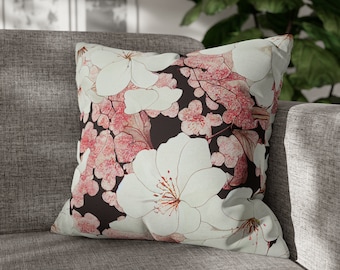 Cherry Blossom Throw Pillow Cover, Floral Accent Cushion, Organic Decor