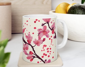 Cherry Blossom Tree Mug, Japanese Pink Sakura Ceramic Coffee Mug, 11oz