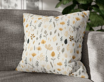 Floral Throw Pillow Cover, Neutral Flower Print, Organic Modern Home Decor