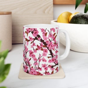 Cherry Blossom Tree Mug, Japanese Pink Sakura Ceramic Coffee Mug, Home Decor, 11oz