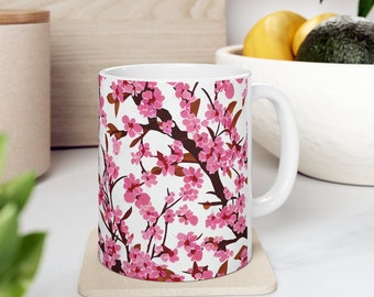 Cherry Blossom Tree Mug, Japanese Pink Sakura Ceramic Coffee Mug, Home Decor, 11oz