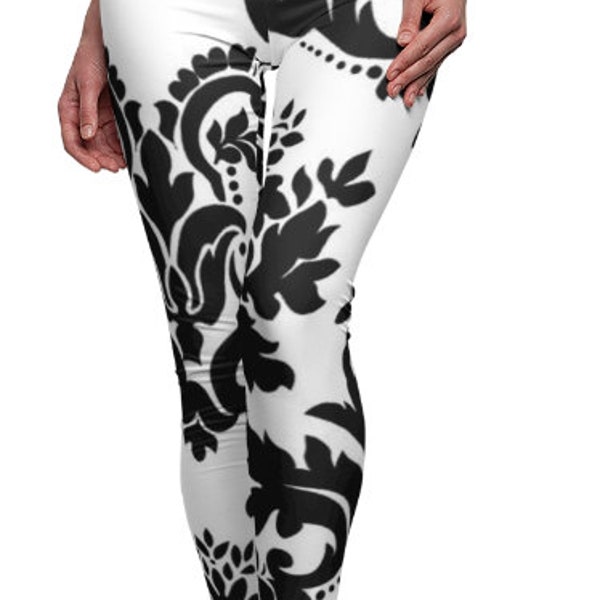 Leggings Dames Femmes Filles Pantalon Pantalon Yoga Imprimé Mode Motif Blanc Noir Damas