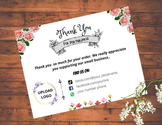 Thank You Card Printable Template Thank You Order Card - Etsy