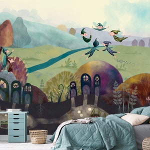 Children Wallpaper ON ANY SIZE a magical world of fairies and elves, green meadow image 1