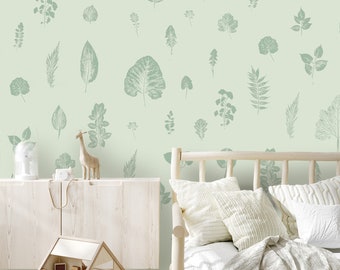 Children's Wallpaper - ON ANY SIZE - painting prints of leaves and grasses in the scale of 1: 1 - non-woven material (interlining)