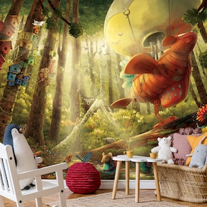 Carta da parati per bambini - SU QUALSIASI DIMENSIONE - foresta di topi magici - carta da parati autoadesiva