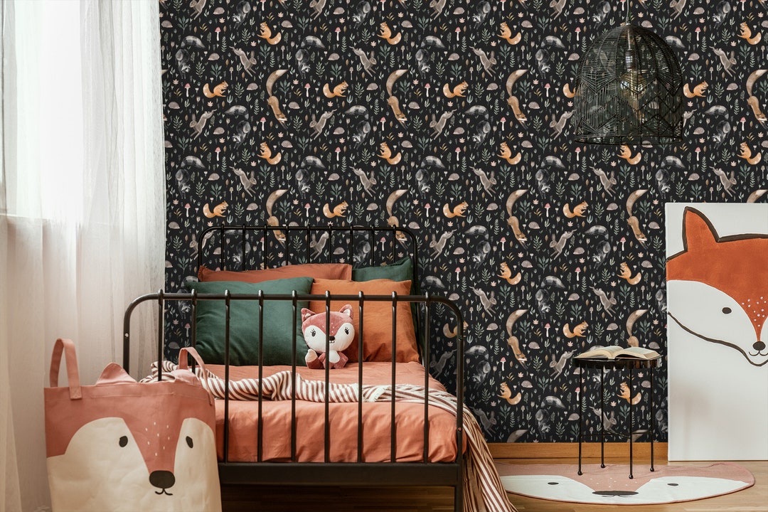Forest Animals Wallpaper – Fox, Hare, Raccoon, Squirrel – Kids Room ...