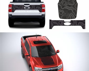 Hood and tail gate stripe Topographic map vinyl decals fits Ford Maveric 2022 - 2024