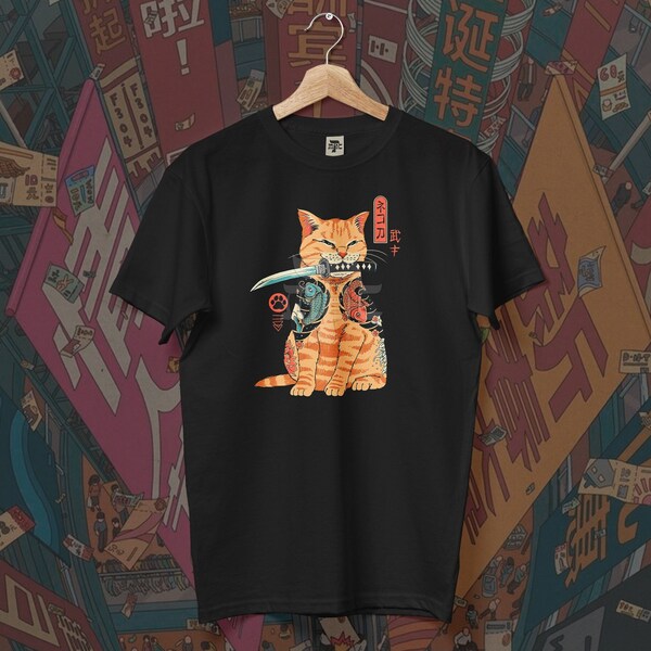 Samurai Cat / Japan Streetwear / Unisex / 100% Cotton.