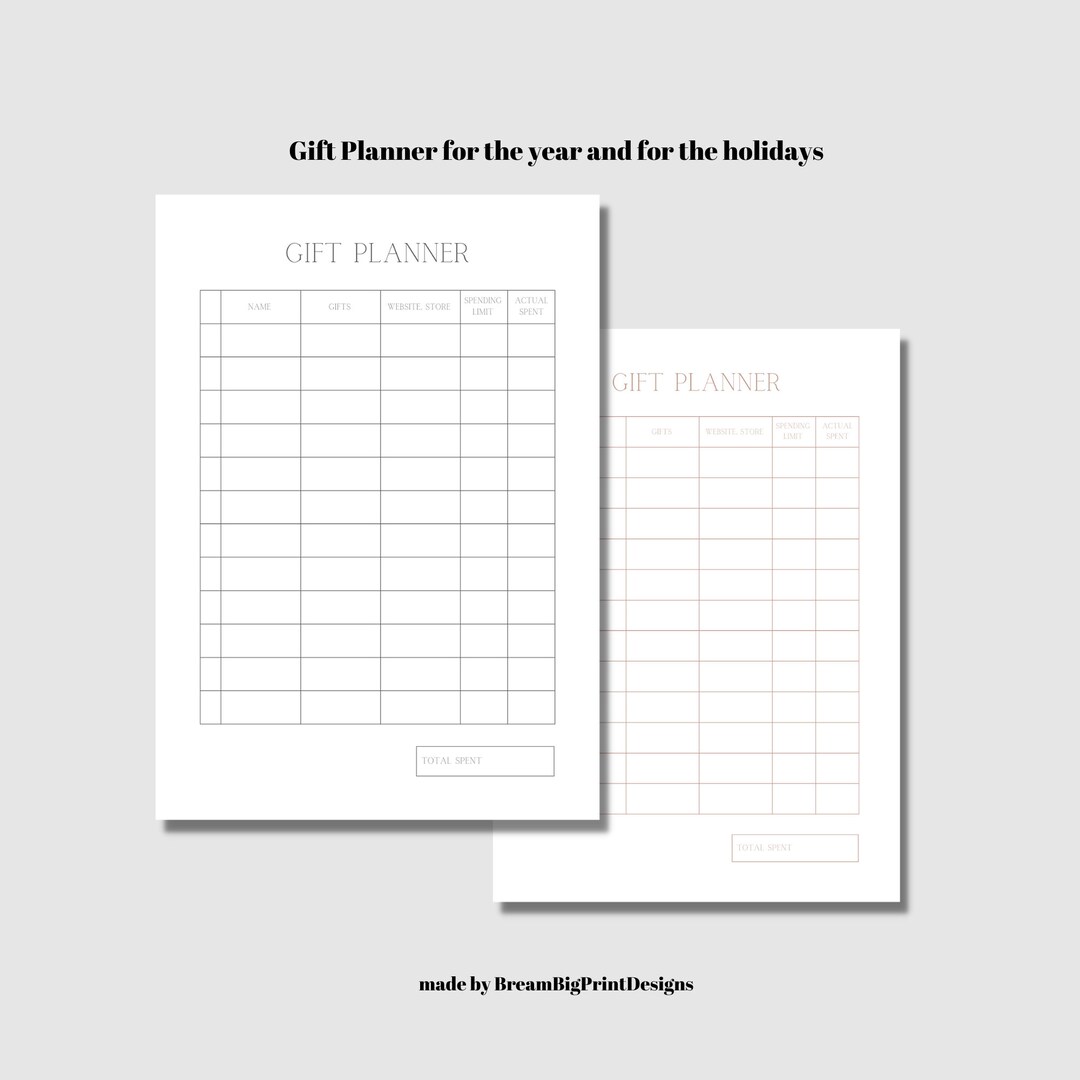 Gift Planner Printable Gift Ideas Gift List Gift Tracker Etsy