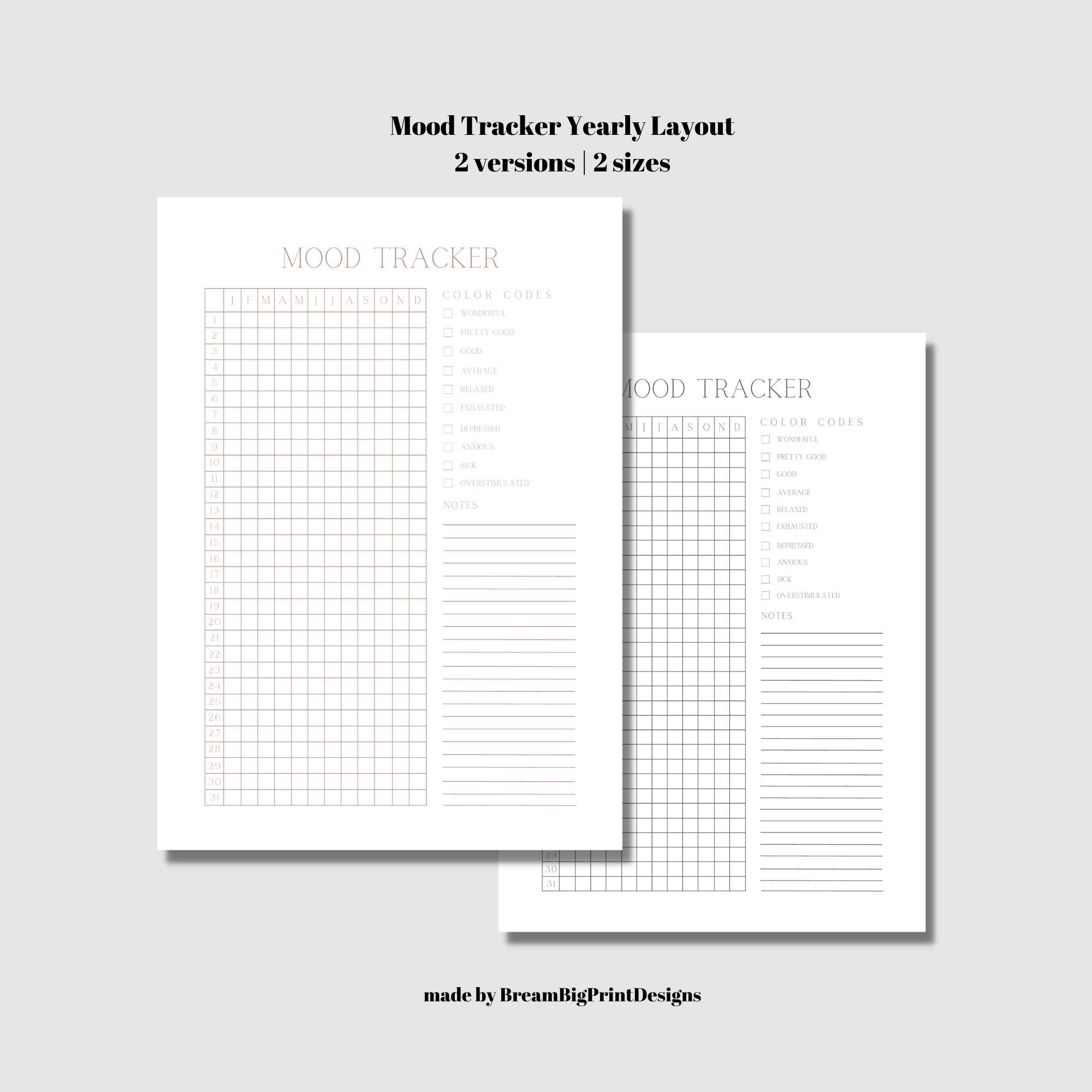 Mood Tracker Printable, Mood Chart Journal, Bullet Journal Printable