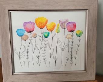 額入りのオリジナルの花の水彩画と水墨画。 - Etsy 日本