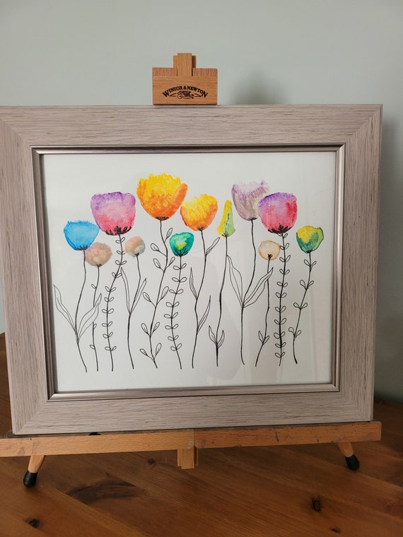 墨彩画? 水彩画? 水墨画?　落款有り 花 額付 額入りのオリジナルの花の水彩画と水墨画。 - Etsy 日本