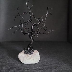 Black Wire Tree Sculpture, Bonsai, Natural Stone, Wire Sculpture Art, Unique Décor Objects, Birthday Christmas or Anniversary Gift